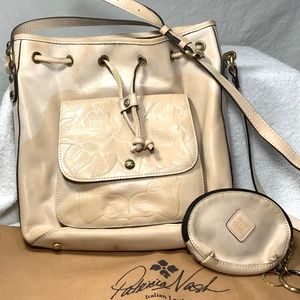 Patricia Nash Sabina Tooled Leather Drawstring Bucket Crossbody